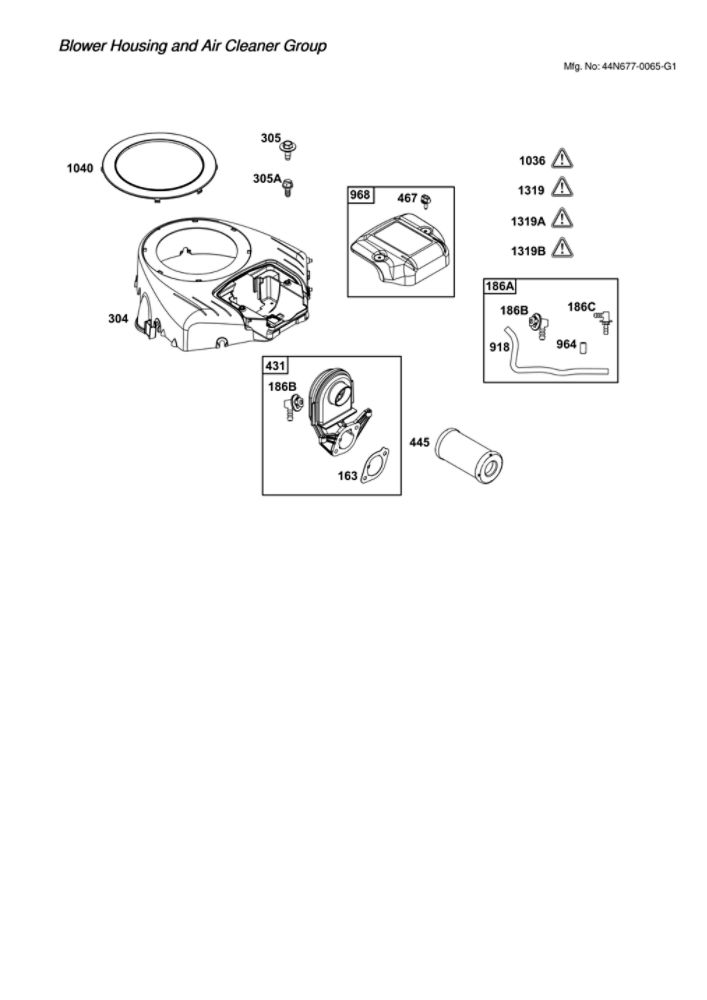 Blower Housing/Air Cleaner Diagram and Parts List for 44N677-0065-G1  Briggs and Stratton Engine